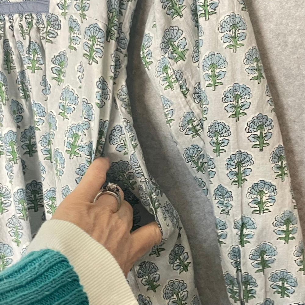 TMC Monogram Corner Block Print Dress Blue Floral Boho Cotton Size M - Picture 7 of 9